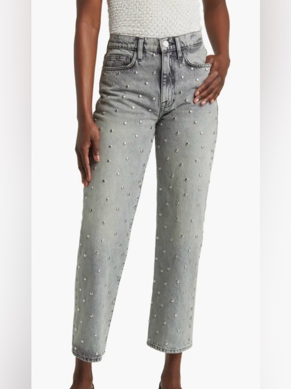 FRAME Le Jane Studded Crop Jeans in Subculture gray straight leg denim